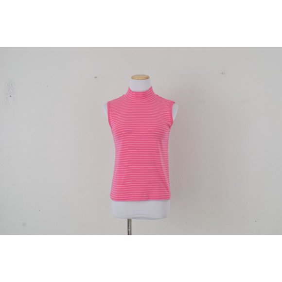 Vintage 90s Bubble Gum Pink Striped Mockneck Top - Picture 3 of 10